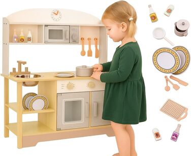 Дерев'яна дитяча кухня з мийкою, духовкою та витяжкою, модель 4