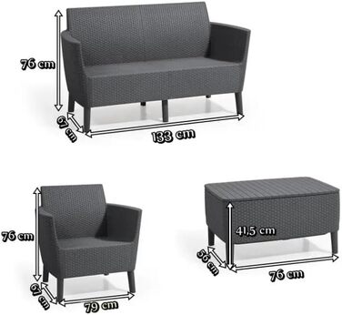 Садовий набір Allibert Salemo WS 2-місний, вуличний комплект меблів графітового кольору