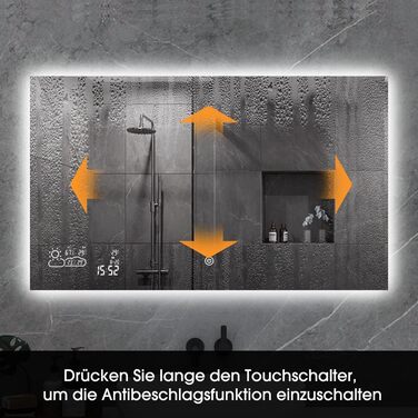 Дзеркало для ванної кімнати LED Byecold з підсвічуванням, 60x80 см, з Wi-Fi, погода та дата, сенсорне управління