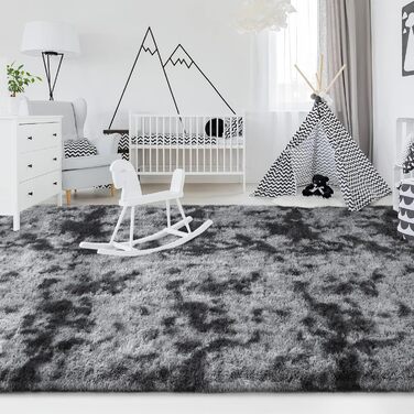 Пухнастий килимок Cinknots 160x200см Black Grey - М'який, нековзкий, сучасний для вітальні/спальні