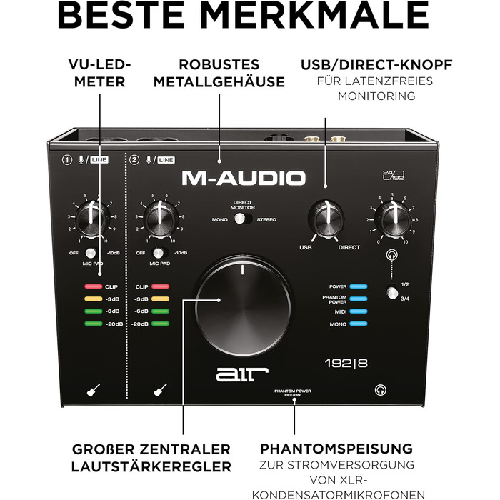 M-Audio Air 192|6: USB аудіоінтерфейс для запису в студійній якості (2 XLR/Line входи + софт)