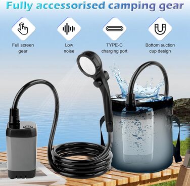 Портативна душова кабіна для кемпінгу з акумулятором та насосом, 6000mAh. Модель для відпочинку, подорожей, автомийки. З набором душової лійки та шлангом, складаний бак.