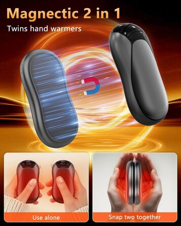 Електричні грілки для рук 2 шт. - Магнітні кишенькові грілки AI, що заряджаються, 36 годин тепла, багаторазові грілки для рук, компактні грілки для дітей, чоловіків, жінок, білий (дисплей, чорний)