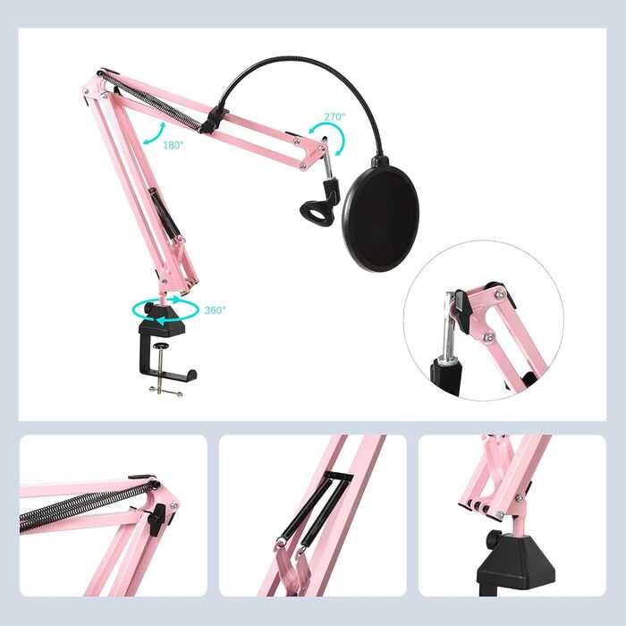 Стійка для мікрофона з кріпленням-ножицями, амортизатор, тримач для Blue Yeti, Snowball та інших мікрофонів