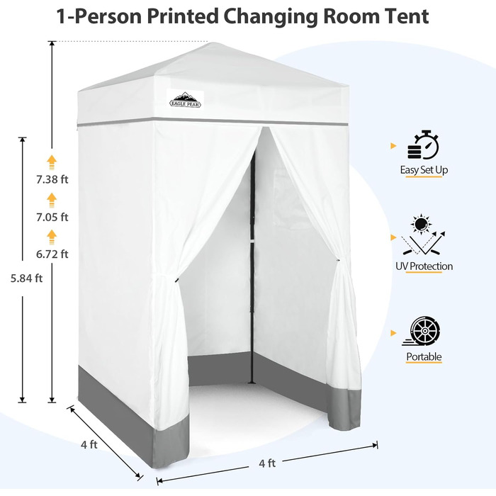 Розкладана переодягальня EAGLE PEAK Flex Ultra Compact - 1.2x1.2 м, біла. Ідеально для басейну, фотосесій та кемпінгу