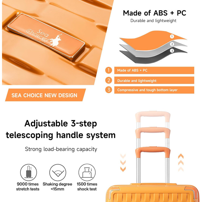 Набір валіз Sea Choice Matcha Grün: M-L-XL (55/65/75 см) з жорсткою оболонкою та TSA-замком