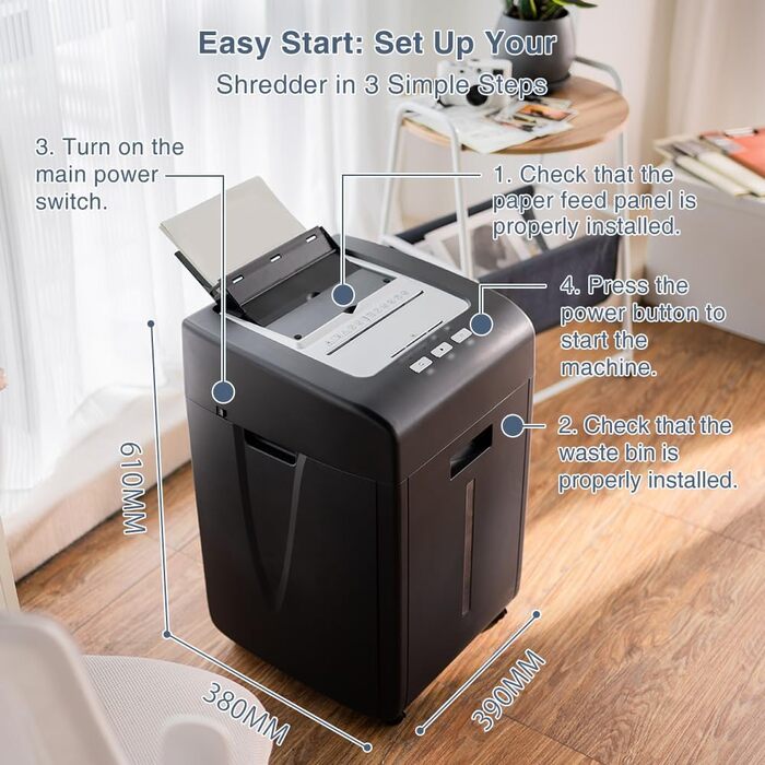 Автоматичний шредер для документів з мікрорізом: P-4 безпека, 200 аркушів, 25л контейнер, тихий, для дому, офісу, школи, бізнесу