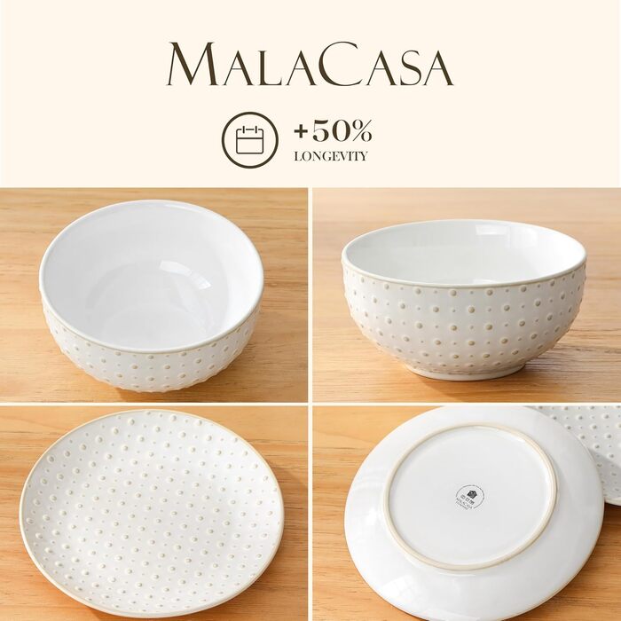 Набір посуду Malacasa LYDIA Beige для 4 осіб (16 предметів) - набір посуду з кераміки з рельєфом, сучасний сервіз