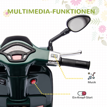 AIYAPLAY Дитячий електричний мотоцикл 6 В з MP3 USB FM-радіо Світлодіодні тренувальні колеса для фар 3 км/год для дітей 3-6 років темно-зелений