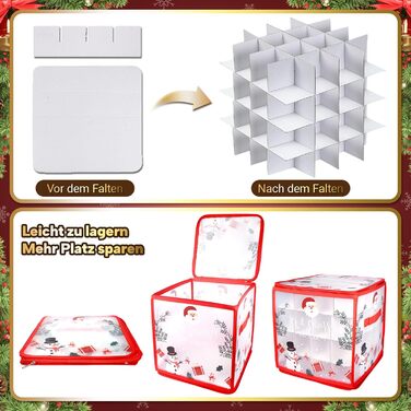 Коробки для прикрас на ялинку 2 шт. з відділеннями, для зберігання ялинкових кулі, з різдвяним малюнком, з відділеннями, з застібкою-блискавкою