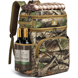 Рюкзак-холодильник Laripwit 54 банки: ізольований рюкзак-термос з двома відсіками та відділенням для холоду. Ідеальний для пікніків, подорожей, кемпінгу, пляжу. Об'єм 33л, камуфляж, еластична шнурка.