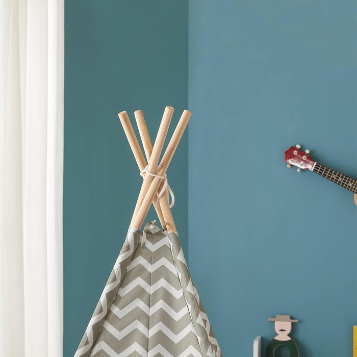 Дитячий намет SoBuy для дому з дверима та вікном, ігровий намет, ігровий будиночок для дитячої кімнати, білий/сірий, 109x165x109 см, OSS03