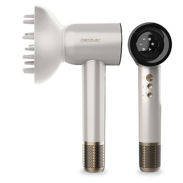 Фен Cecotec DryGlam Waves Champagne з безщітковим мотором та Plasmatechnologie, 1600W, 110000RPM, 4 насадки, Coanda-ефект, цифрова панель, інтелектуальне регулювання температури, функція пам'яті