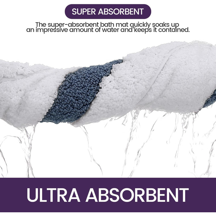 Килимок для ванної кімнати DEXI, 44 x 76 см, синій, неслизький, машинне прання, вбираючий, овальний