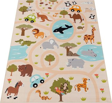 Дитячий килимок для хлопчика Дівчинка Ігровий килимок Джунглі з мавпами Лев нековзний сучасний кремово-зелений жовтий, Розмір 80x150 см (120x160 см)