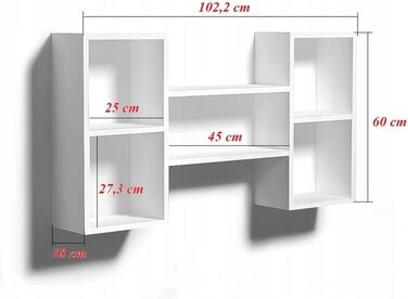 Декоративна настінна полиця з 5 полицями 102x60x18 Дизайн Скандинавський Модерн для вітальні Кухня Офіс Спальня Ванна кімната Підвісна полиця Книжкова шафа (білий)