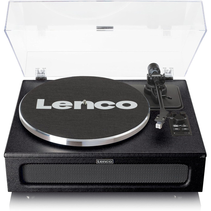 Програвач вінілу Lenco LS-430 з Bluetooth, вбудованими динаміками 40 Вт, пасиковим приводом, регулюванням швидкості, фонокоректором, RCA і AUX, чорний
