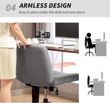 Крісло офісне без підлокітників HOMCOM, сіре, з регулюванням висоти та функцією нахилу