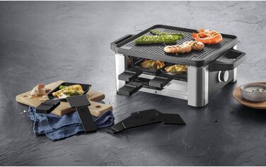 Raclette WMF 4 персони з пательнями та скребками, 870 Вт, нержавіюча сталь матова (набір 2 шт.)