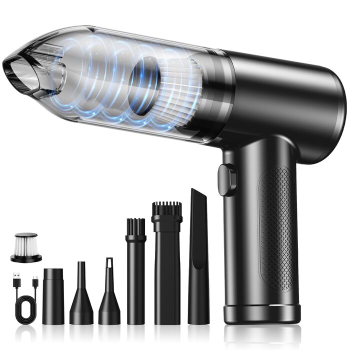 Акумуляторний ручний пилосос NEU 2026 для авто та дому, бездротовий міні-пилосос 28000Па з безщіточним двигуном та функцією самоочищення, 4-в-1, чорний з золотом