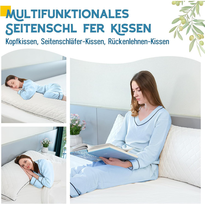 Подушка для сну на все тіло AS AWESLING з ефектом пам'яті (Memory Foam), біла, 160 x 50 см, з чохлом для підтримки бокового сну