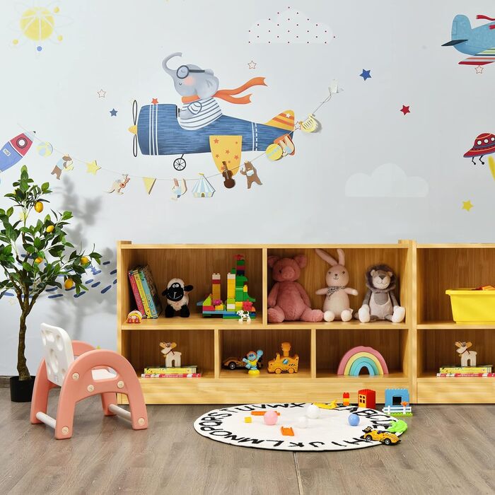 Дитяча шафа для іграшок COSTWAY дерев'яна, полиця для іграшок з 2 великими відділеннями та 3 маленькими відділеннями, відкрита, дитяча полиця для іграшок, ляльок та книг, (натуральний колір, 111 x 30 x 61,5 см)