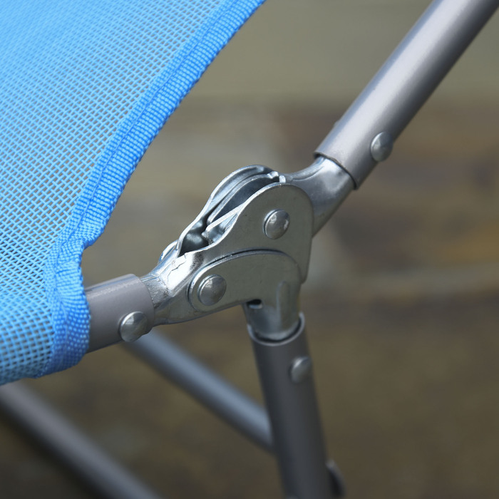 Розкладне крісло для відпочинку на сонце з подушкою для голови, 5-рівневе регулювання спинки до 120 кг, блакитне