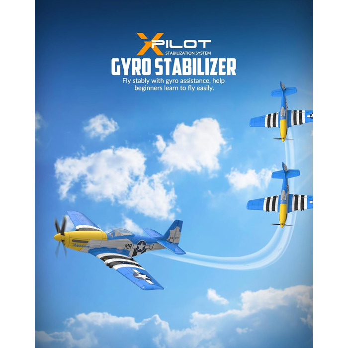 Літак на радіокеруванні VolantexRC 761-5 P51 Mustang RTF для початківців з Xpilot, 4 канали, готовий до польоту