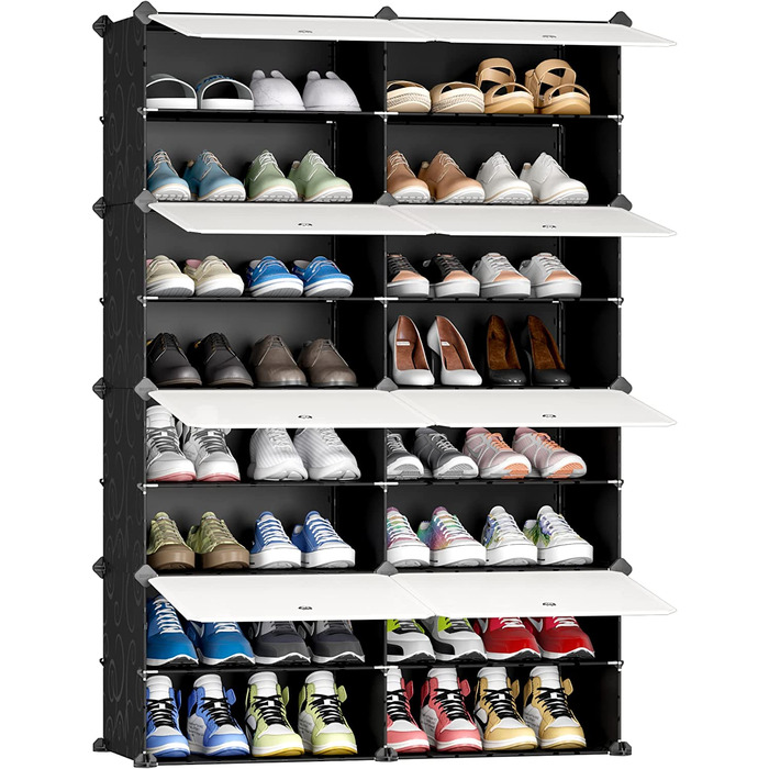 Полиця для взуття JOISCOPE, Портативна полиця для зберігання взуття, пилозахисний шафа для взуття, модульний шафа для економії місця, ящик для зберігання взуття, чорно-біла(3 * 8) (нова 2*8) коробка для зберігання взуття
