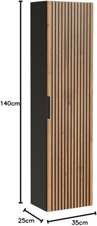 Тумба для ванної кімнати Lomadox 35x140x25 см, антрацит/дуб Nb. чорний рифлений