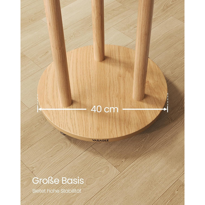 Вішалка для одягу VASAGLE з 11 гачками та 3 полицями, на коліщатках, з масиву дерева, для передпокою, спальні, вітальні, RCR023B01 (натуральний колір)