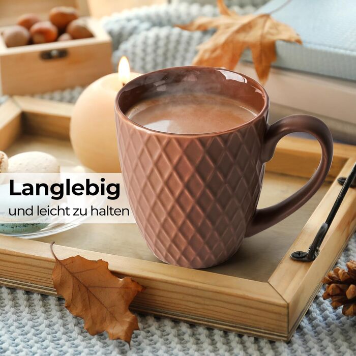 Набір кавових чашок Miamio Palmanova (бежевий) – 6 шт, 400 мл – сучасна кераміка, матова поверхня