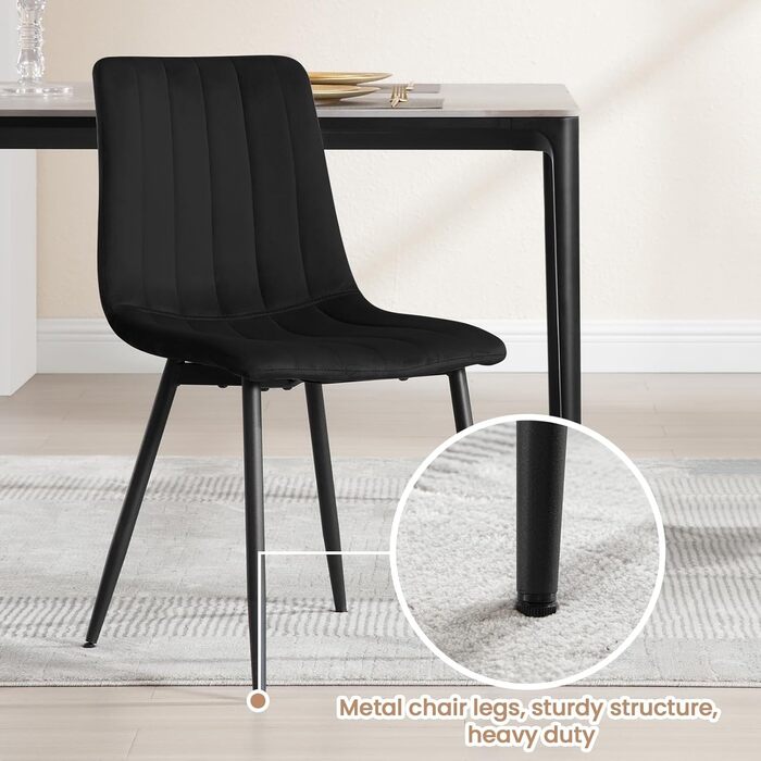 Обідні стільці для вітальні, кухні та спальні. М'які стільці з металевими ніжками та оксамитовим сидінням (Чорний, набір 8 шт.)