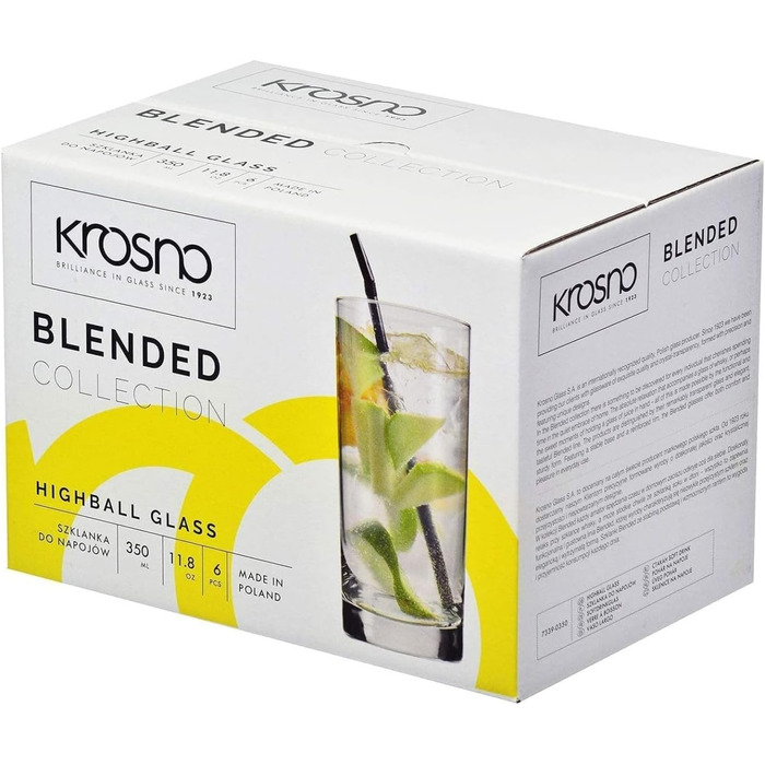 Склянки для напоїв Krosno Longdrink 350 мл, набір 6 шт. Blended – для води, коктейлів, ресторанів, посудомийна машина
