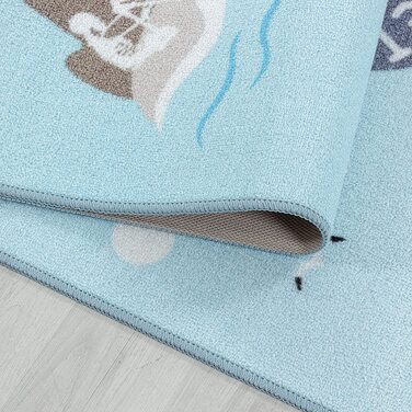 Дитячий килимок Carpettex Pirate Design - Килим з коротким ворсом Дитяча кімната для дівчаток і хлопчиків Нековзний м'який ворс - Ігровий килимок, який можна прати Дитячий килимок Ігровий килимок Дитяча кімната (120 х 170 см, синій)