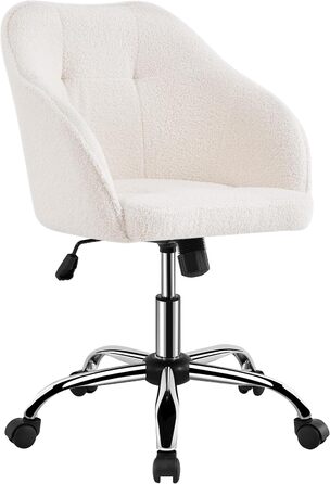 Крісло Yaheetech для дому та офісу: пуф для макіяжу, регульоване по висоті, поворотне, оксамитове, для робочого кабінету, спальні, дихаюче, на коліщатках, до 136 кг, слонова кістка