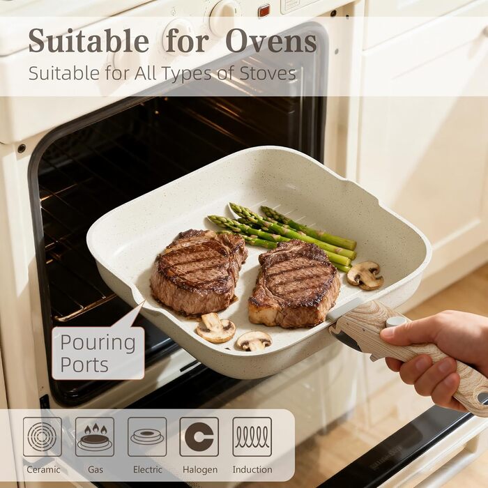 Набір посуду RIOVARM з індукційним дном: каструлі, сковороди та соусники з керамічним антипригарним покриттям, кухонні аксесуари, необхідні для приготування їжі