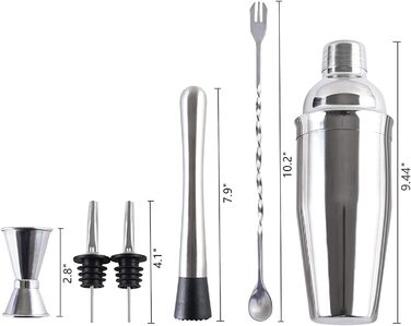 Набір для коктейлів 10 предметів, 750 мл, нержавіюча сталь - професійний шейкер для бармена, аксесуари для приготування коктейлів вдома