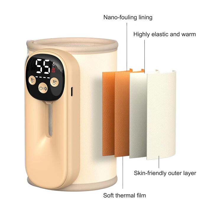 Підігрівач молока бездротовий з LED дисплеєм температури, 8000mAh, для дитячих пляшечок, в подорожах, 6 режимів, швидкий нагрів, USB-C зарядка, ізоляційний чохол для материнського молока, блакитний (жовтий)