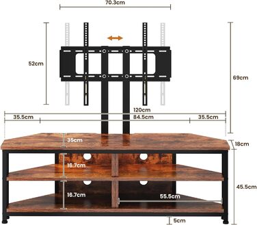 Тужба з полицями та кріпленням для телевізора Dripex кутова низька 120 см з LED підсвіткою