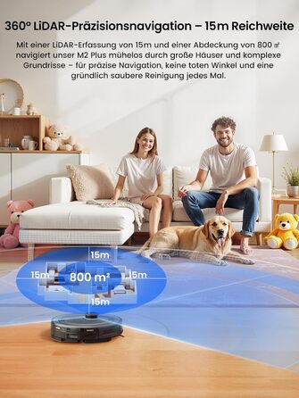 Робот-пилосос LEFANT M2 Plus з картографією, лазерною навігацією, 6000Pa, WiFi/App/Alexa, чорний