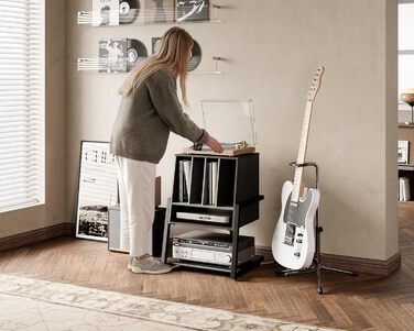 Стіл для програвача вінілових платівок FITUEYES із дерева та металу, HiFi-стійка на 120 платівок, компактна полиця для вітальні та музичної кімнати