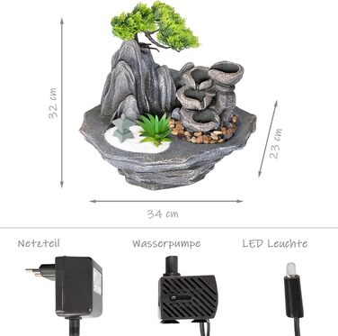 Lemodo Фонтан для дому LED 3-рівневий Настільний Фонтан Фен Шуй з підсвіткою, Водоспад, Оволожувач повітря, Декор для вітальні, спальні, офісу, 27x19x33 см (Савана)