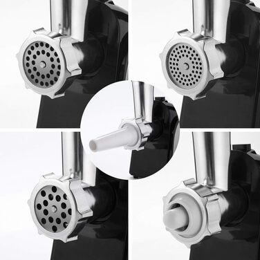 Електрична м'ясорубка з нержавіючої сталі з 3-ма дисками, ножем та насадкою для кубиків, ETL-сертифікат, 2000 Вт, чорний