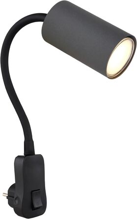 Настінний світильник для дитячої кімнати з вилкою - Настінний світильник з вимикачем для спальні - Лампа для читання настінна сіра - Сіра лампа з розеткою GU10