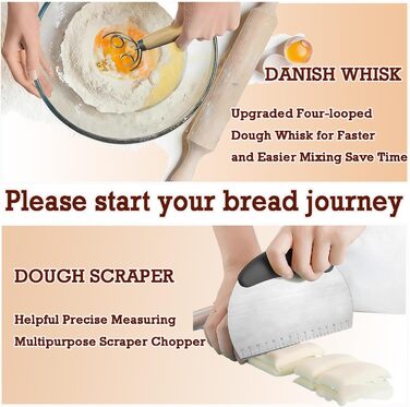 Набір для закваски Sauerteig: 650 мл скляний контейнер для бродіння, силіконові корзини для бродіння (круглі та овальні), 30-ти елементний набір для випікання хліба, легко миється та зберігається. Ідеальний подарунок для початківців та досвідчених пекарів