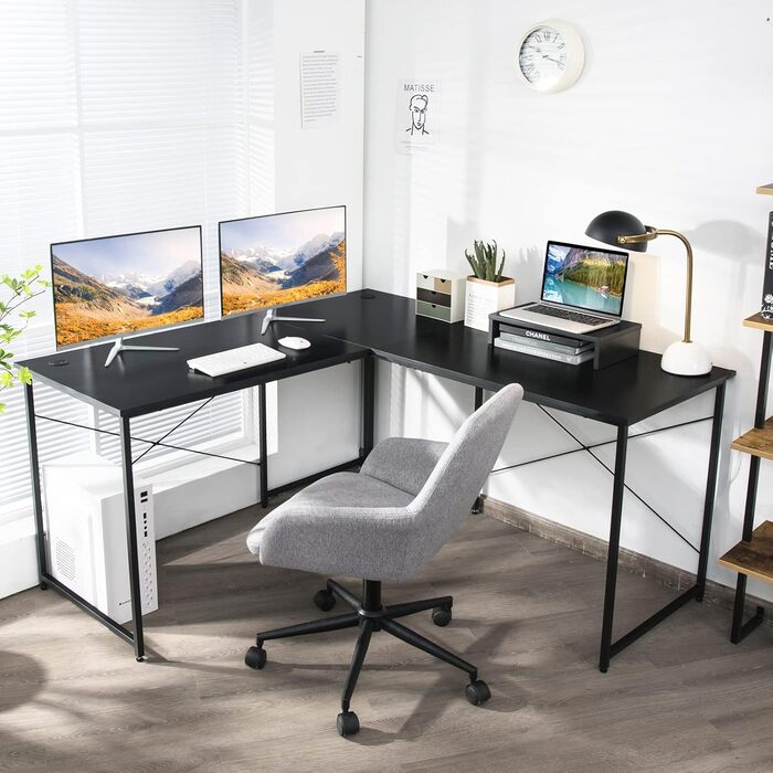COSTWAY L-подібний кутовий стіл, геймінговий та офісний, 150 x 150 x 74 см (Чорний)