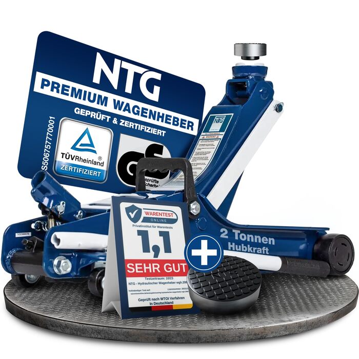 Гідравлічний домкрат NTG 2T для легкових авто та занижених авто – низькопрофільний, 85-375 мм, вантажопідйомність 2000 кг (комплект 3)