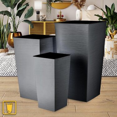 Набір горщиків для квітів KADAX (3 шт.) – 36/46,5/57,5 см, пластик, для дому та саду, сірий