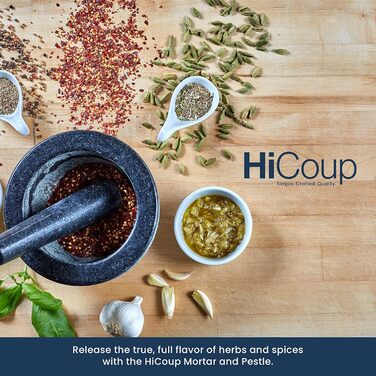 Набір для стукання HiCoup: Гранітний млинок та пестик, 15 см - натуральний, не пористий, стійкий до миття в посудомийній машині